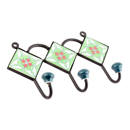  Green Red Floral Tiles Hooks